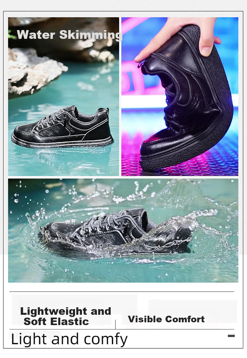 Huili Official Men's Shoes, Autumn And Winter New Casual Sports Leather Shoes, Slip-On Sneakers for Men, 2704 Black, Size 42 3