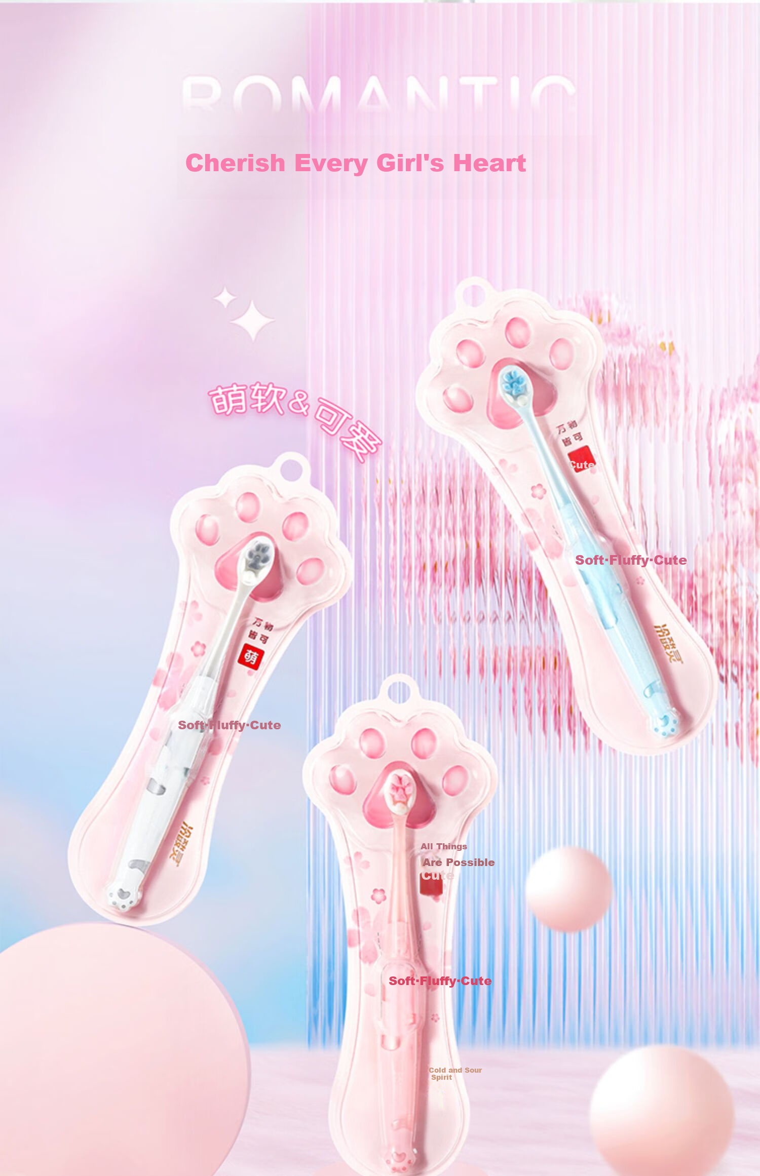 Lengsuanling [Huang Zihong Fan's Choice] Cute Cat Paw Soft Bristle Toothbrush Single Pack (Random Color), Protects Gums 18