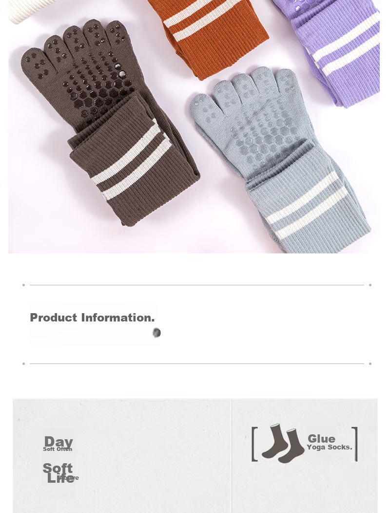 XUEXIMAN Yoga Socks for Women, Professional Non-Slip Mid-Calf Five-Toe Socks, Pilates Socks, Sports Anti-Slip Fitness Socks for Autumn And Winter 18