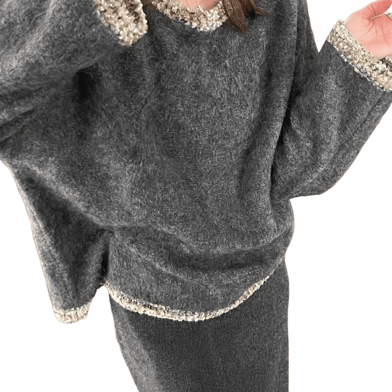 Mt [Fragrant Breeze Knit] Spring Light Luxury Round Neck Color-Block Edge Wool Blend Knit Sweater for Women