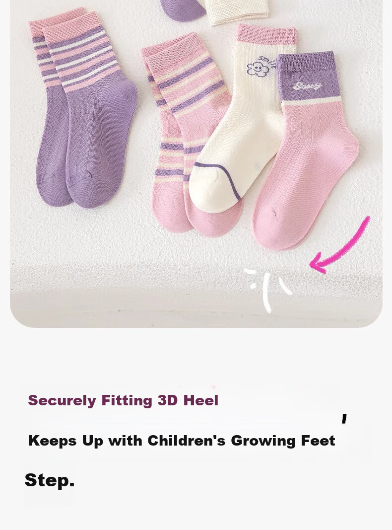 Mianmanman Children's Socks, Summer Thin Mid-Calf Socks, Xinjiang Cotton Mesh Breathable, Girls' Baby Cotton Socks, Antibacterial, 7 Pairs 6