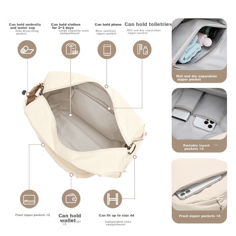 Huili Sports Fitness Bag for Women, Dry And Wet Separation, Short-Trip Travel Bag, Large Capacity, Lightweight Handheld Luggage Bag, Yoga Swimming Bag