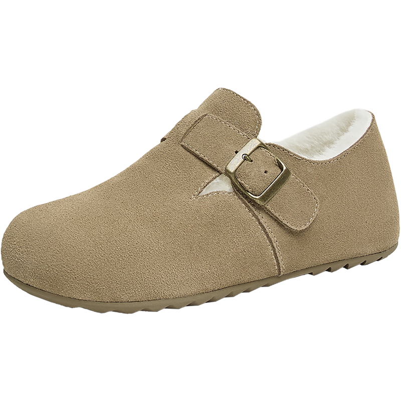 TATA Retro Fleece-lined Birkenstock-style Women's Shoes 2024 Winter CGW05AM5 Gray (Mauritius) Size 35