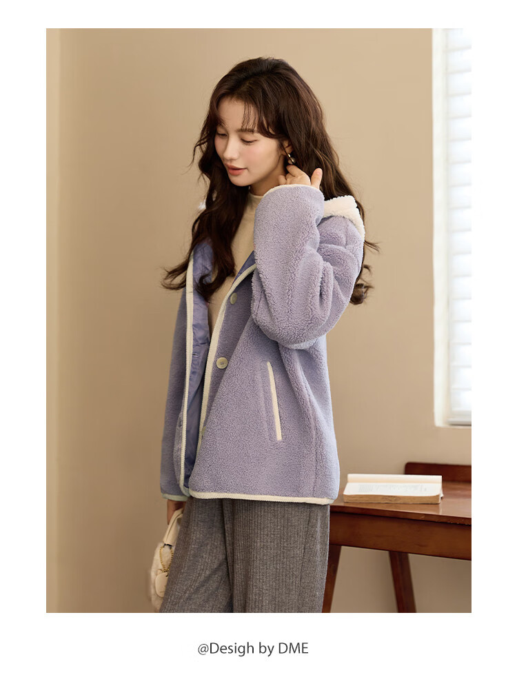 Demana Winter Love Song Autumn Winter Patchwork Hooded Short Lamb Wool Coat Women Gentle Age-Reducing Jacket 2