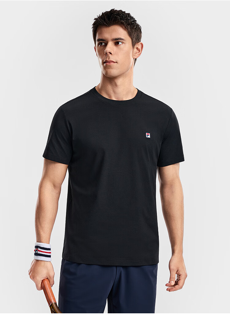 FILA Official Men's Short Sleeve T-Shirt 2026 Summer Tennis Moisture-Wicking Quick-Dry Knit Sun Protection Crew Neck Top 35