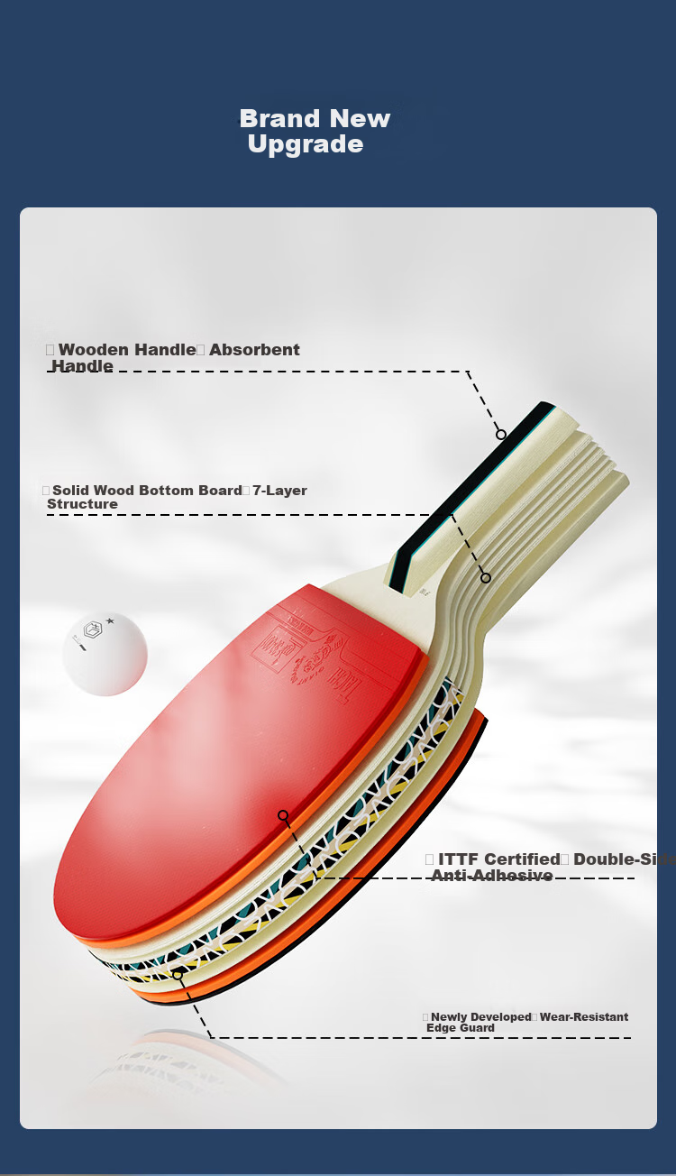 JD Original Ma Xiao Three-Star Table Tennis Racket Single Straight Handle, with Free Racket Case And Ping Pong Balls 6