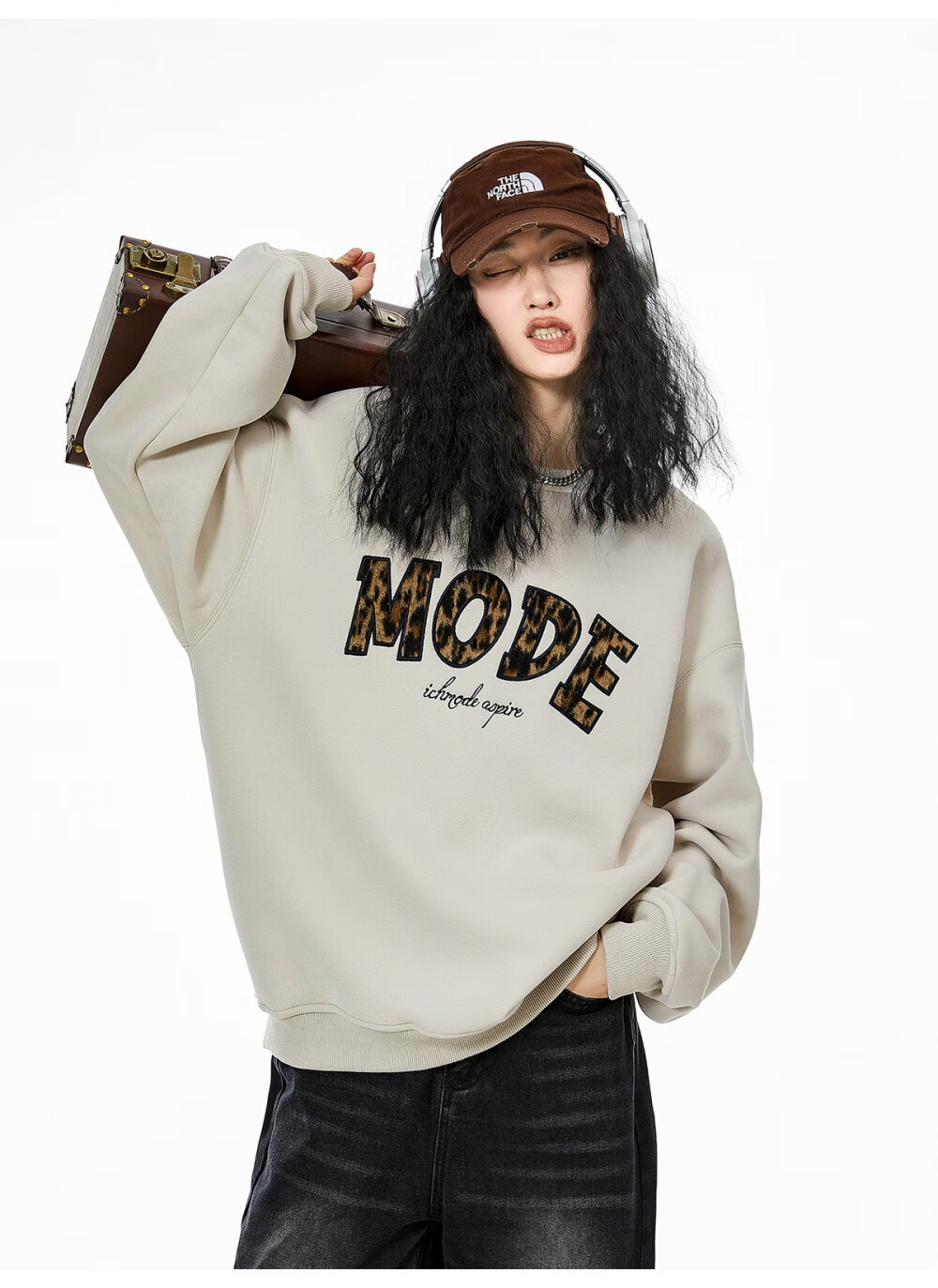 ICH MODE American Style Gray Crewneck Sweatshirt Women 2026 Spring New Loose Casual Jacket Top Light Gray S 20
