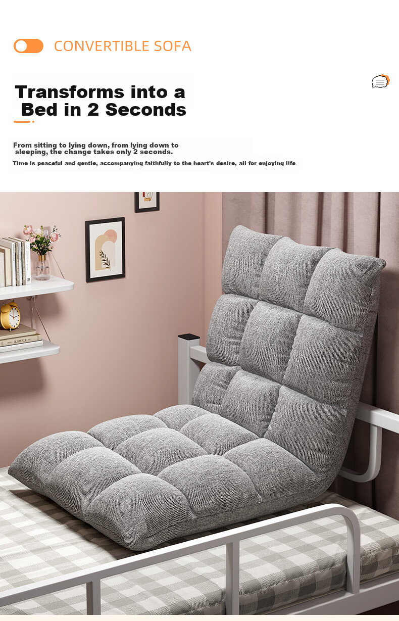 Shanshanmuyi Foldable Backrest Lazy Sofa Bed, Bedroom Fabric Sofa, Single Living Room Recliner, Bay Window Balcony Tatami 4