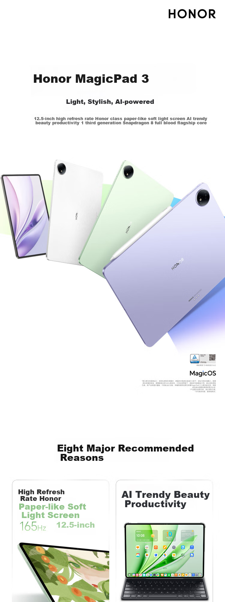 HONOR MagicPad3, 12.5-Inch Tablet, [Subsidies], AI-Driven Productivity, Third-Generation Snapdragon 8 Flagship Chip, 8GB+256GB, Space Gray 1