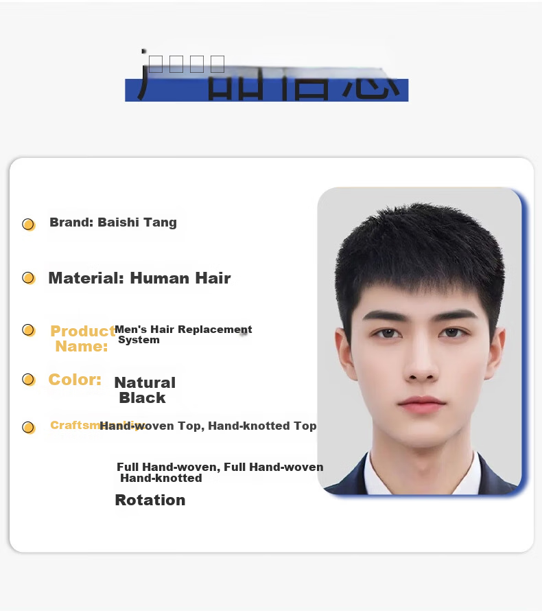Baisitang Men's Wig Natural Full Head Cover Real Human Hair Wig 100% Real Hair Wig for Men with Slight Parting And Bangs 11