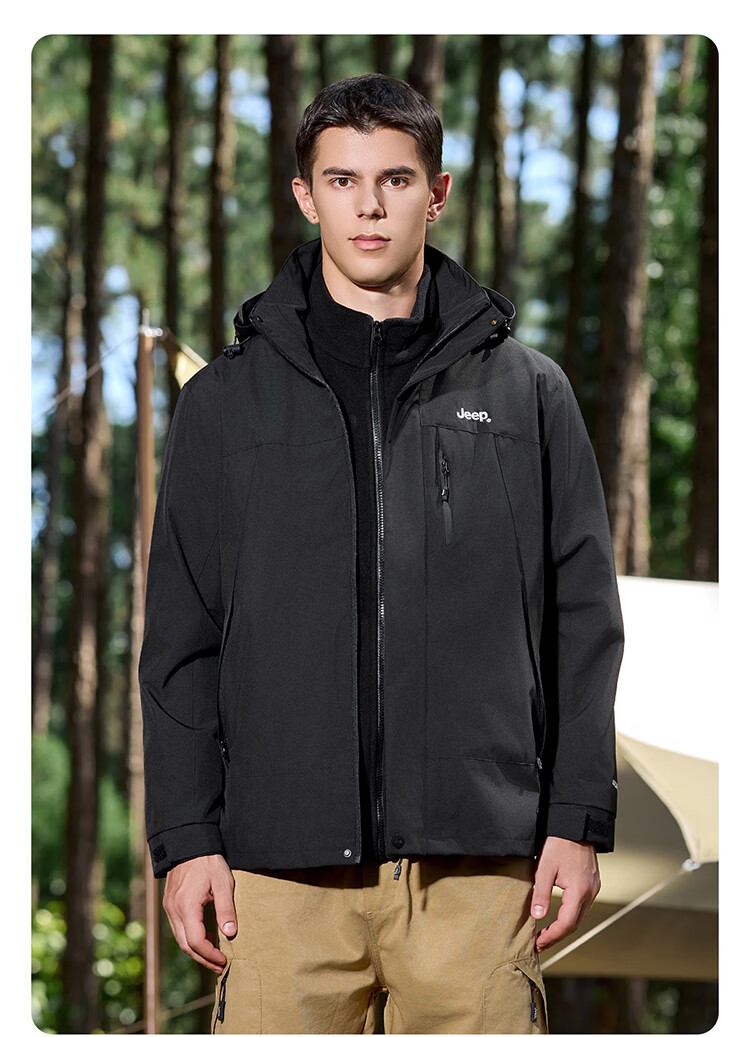 JEEP Men's 3-in-1 Fleece Two-Piece Warm Waterproof Jacket Advanced Black (Fleece) 3XL 23