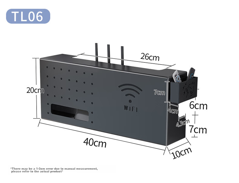 Shuranjia Router Storage Box, Wireless WiFi TV Set-Top Box Shelf, Carbon Steel Black, Size 06 15