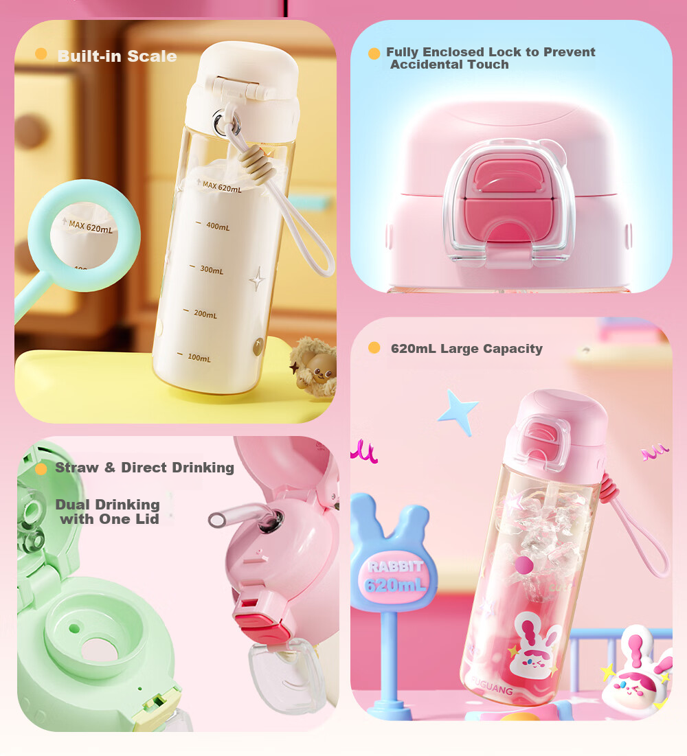 Fuguang Children's Water Bottle, PPSU Material, Elementary School Summer Dual-Use Straw Cup, Kindergarten And Pregnant Women Plastic Cup, 620ml 2