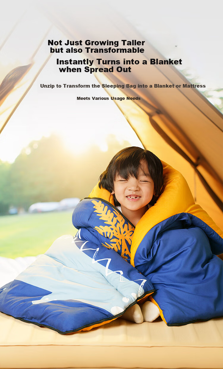 JD Original Children's Growth Sleeping Bag, Student Nap Quilt, Outdoor Camping Warm Nap, Three-Level Adjustment, Sand Color, 0.8kg 4