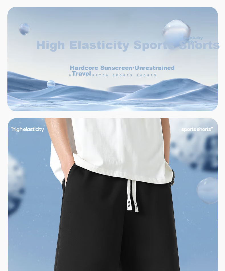 MINISO Summer Shorts for Men, Quick-Dry Sports Casual Trendy Antibacterial Sun-Resistant Outdoor Men's Knee-Length Shorts Z Black M 2
