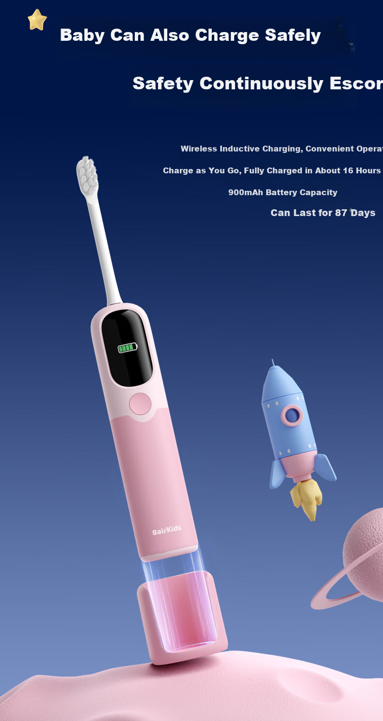 BAIR Children's Electric Toothbrush with Smart Reminder, Vibration, Full Body Scanning, for Students, Boys, Kids, Soft Bristles, Gum Protection, Sensor Charging, Ages 3-6 Gift for Children K6 8