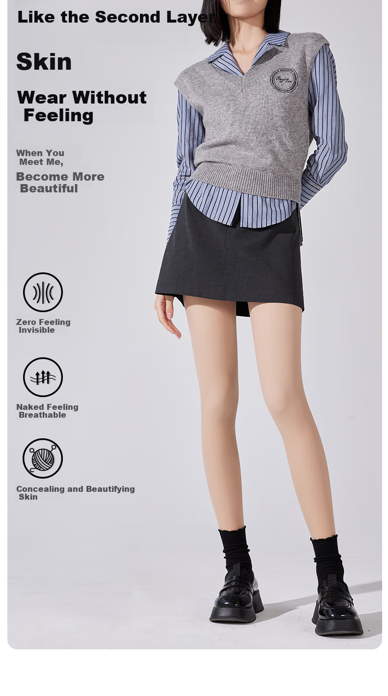 BONAS 26 New Style Leggings Socks for Women, Thick Silk Stockings, Two Pairs, Bare-Leg Effect, 200D Medium-Thick Velvet, Black And Nude Pantyhose 8