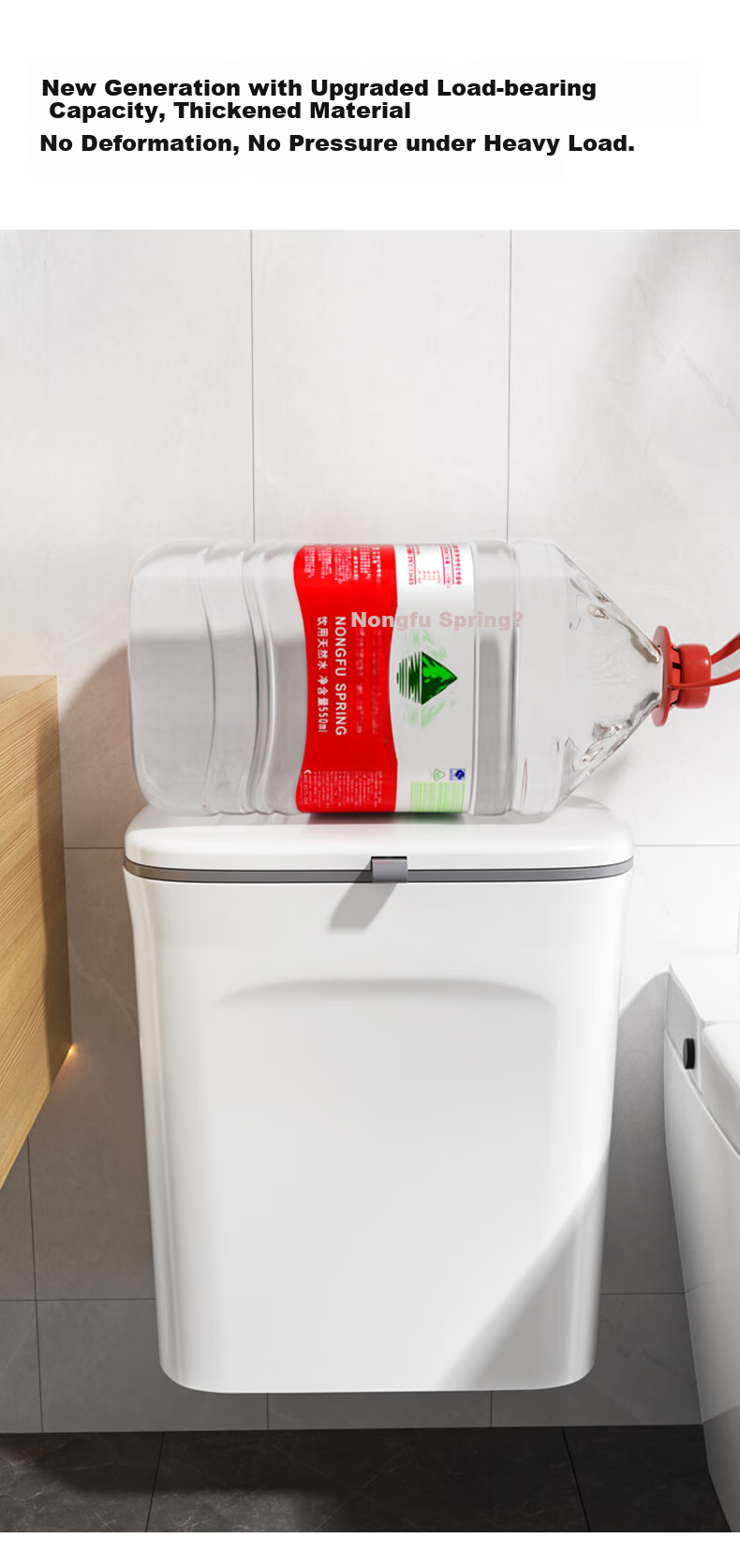 Wuyuehua Kitchen Trash Can, Wall-Mounted, 9L Capacity with Lid, No Bending Required, Suspended Wall-Hanging Garbage Bin for Kitchen, Bathroom And Living Room 5