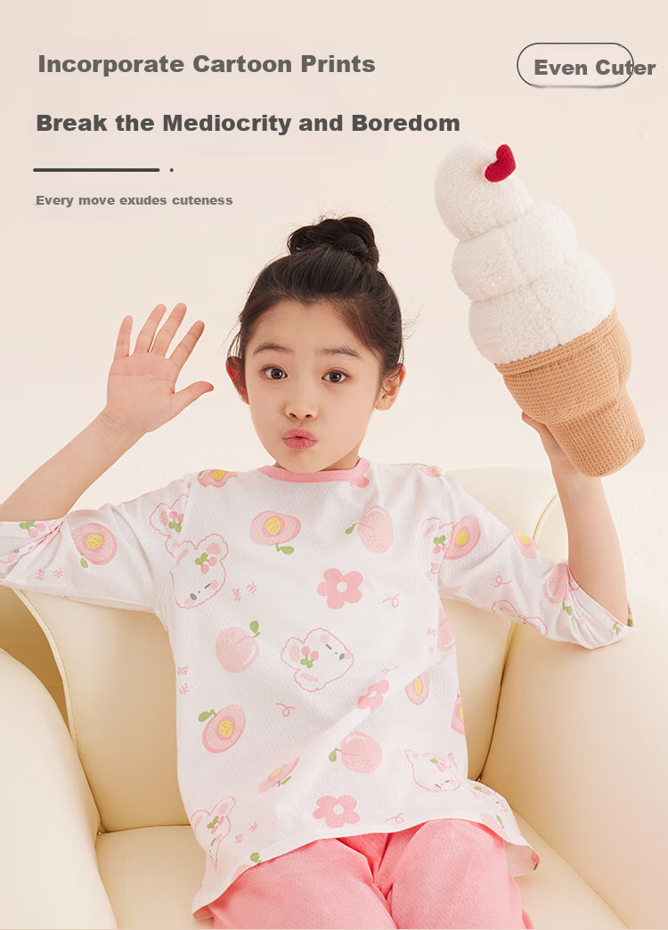 Hodo Kids Summer Thin Cotton A-Class Boys Girls Short Sleeve Pajama Set Loose Fit 231-3 140 7