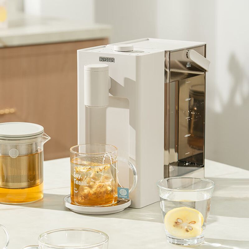 Buydeem [Mid-Autumn Festival Gift] Instant Hot Water Dispenser, Home Countertop Office Desk Water Dispenser, Milk Frother And Water Bottle All-In Machine, 3L DS95 Truffle White