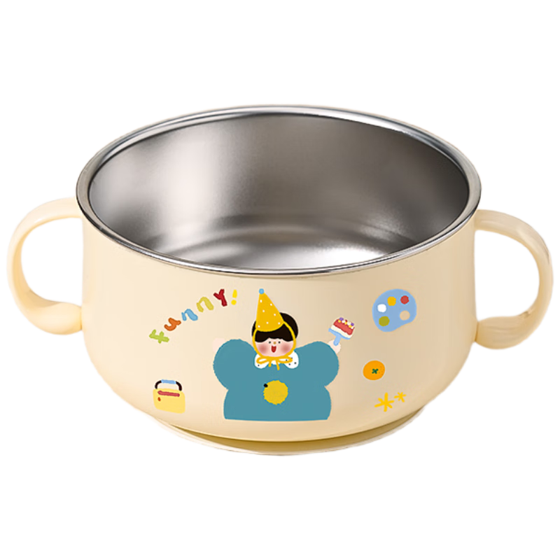 COOKSS Children's Day Gift Bowl Baby Feeding Bowl Complementary Food Bowl 1-3 Years and Above 316 Stainless Steel Anti-Drop Suction Bowl with Lid