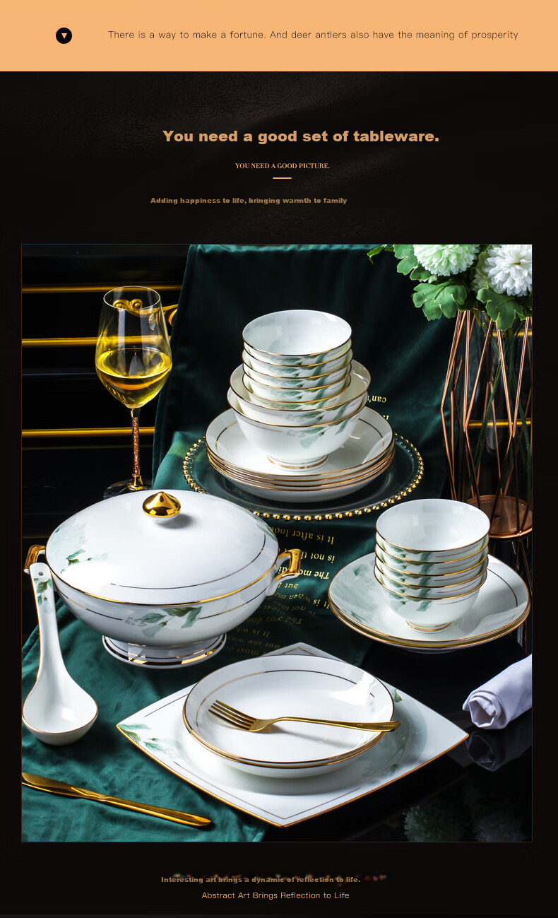 Yunzhihe Complete Set of Tableware Including Plates, Bowls And Chopsticks from Jingdezhen, Perfect for Housewarming Or Moving Gifts 6
