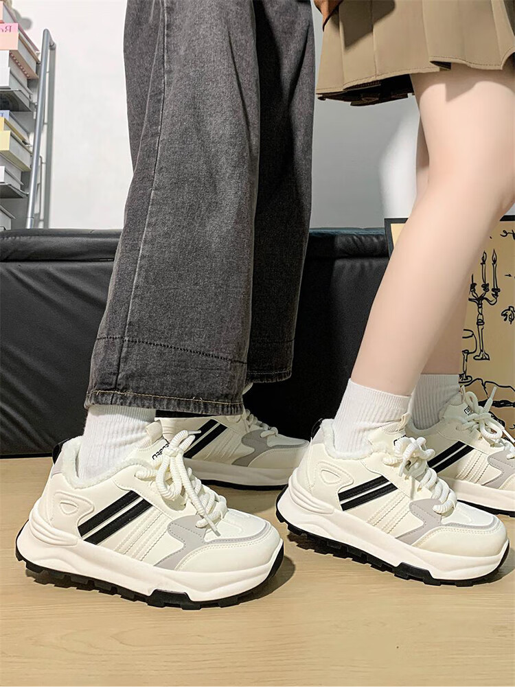 Renben Super Popular Couple Shoes Fleece Warm Unisex Sports Sneakers Women New Thick Sole Korean Style Versatile Dad Shoes 8