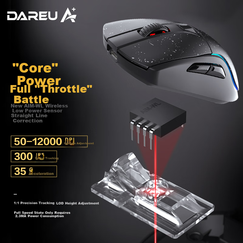 Игровая мышь DAREU A950, беспроводная, Bluetooth, 2.4ГГц, RGB, для больших рук, черная