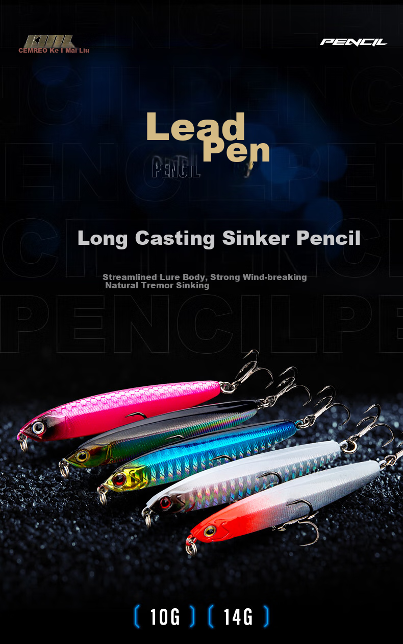 Kemailei Lead Sinking Pencil Lure, Long-Casting Sinking Pencil Bait, Hard Bait Set, for Freshwater Fishing, Specifically for Topmouth Culter, 14g 1