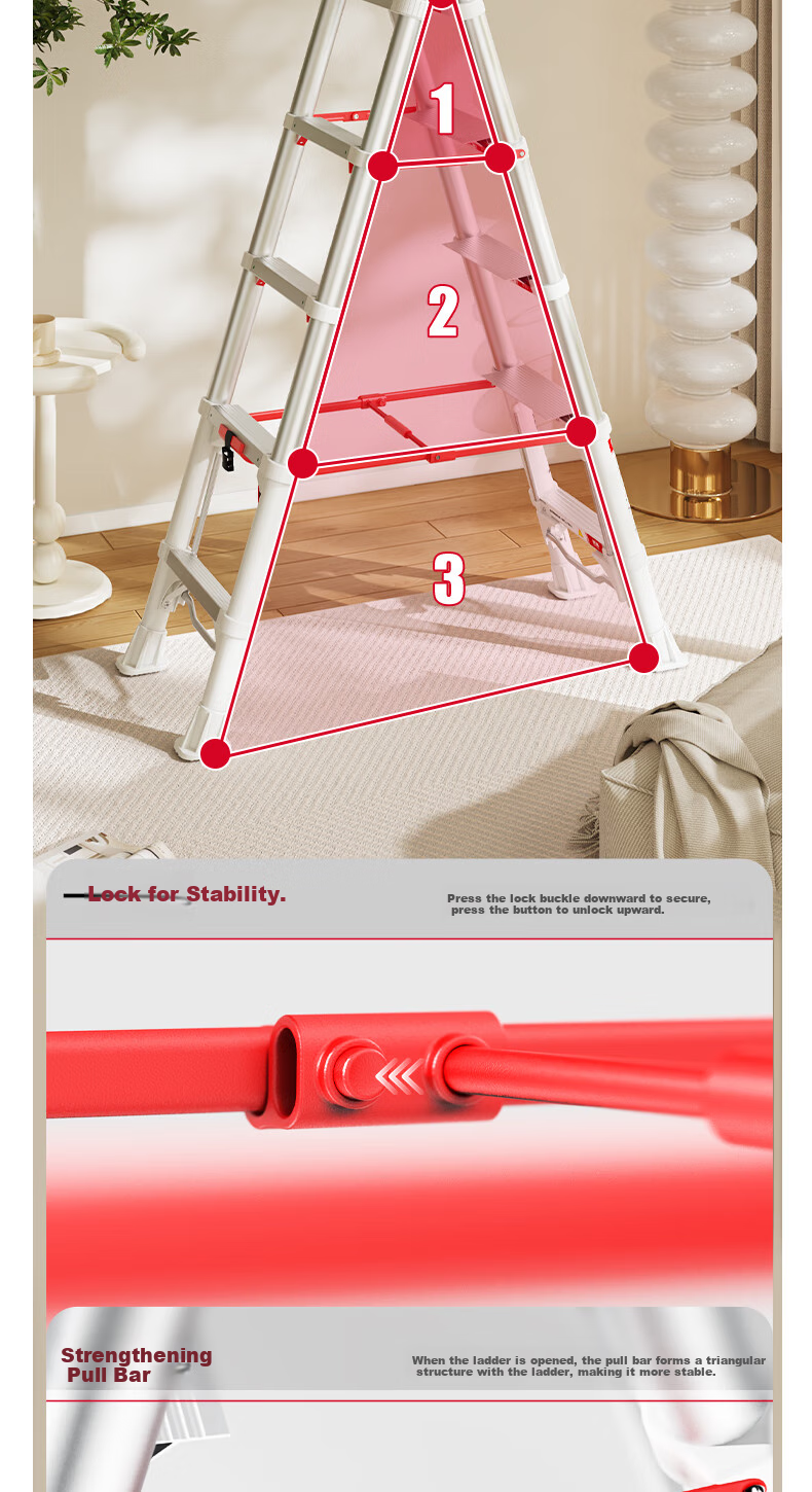 AOPENG Aluminum Alloy Folding Ladder, Household A-Frame Ladder, Extendable Six-Step Ladder with Handrails, Outdoor Portable Engineering Ladder 4