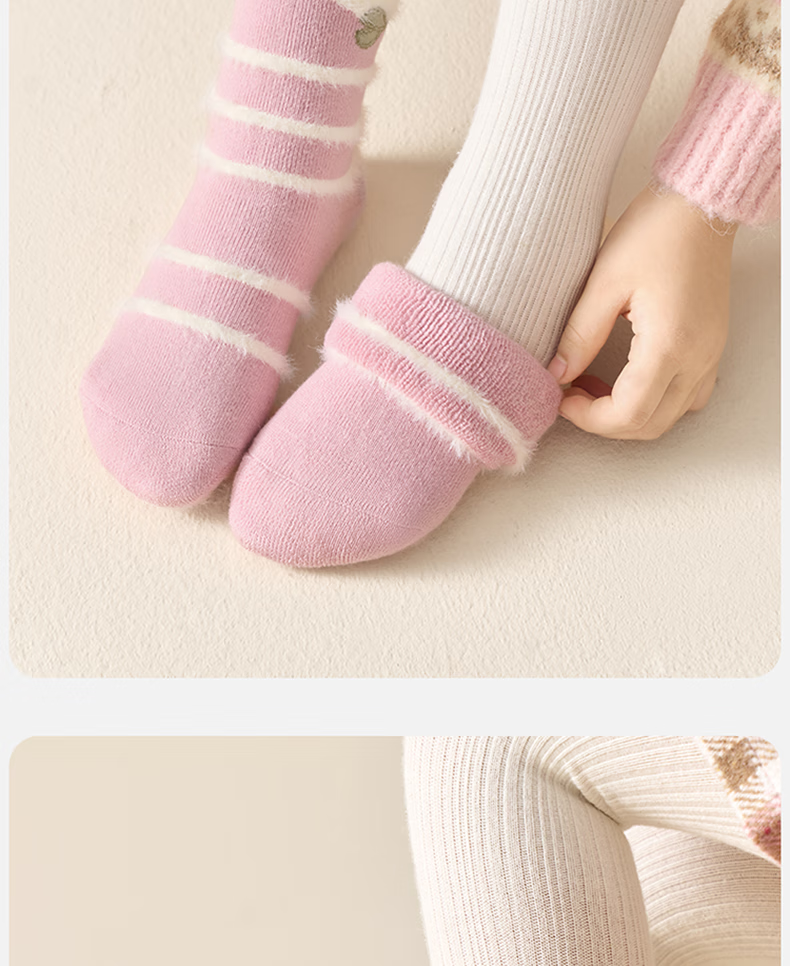 Mianqixiong Girls' Winter Thickened Fleece Lined Terry Socks Children's Autumn and Winter Long Staple Cotton Knee-High Seamless Warm Socks 7
