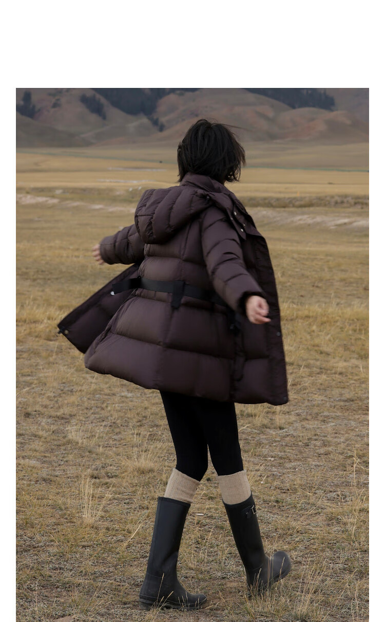 Demana [5A Antibacterial Heat Retention] Winter Hooded 90% Duck Down Belted Waist Outdoor Mid-Length Women's Down Jacket 1
