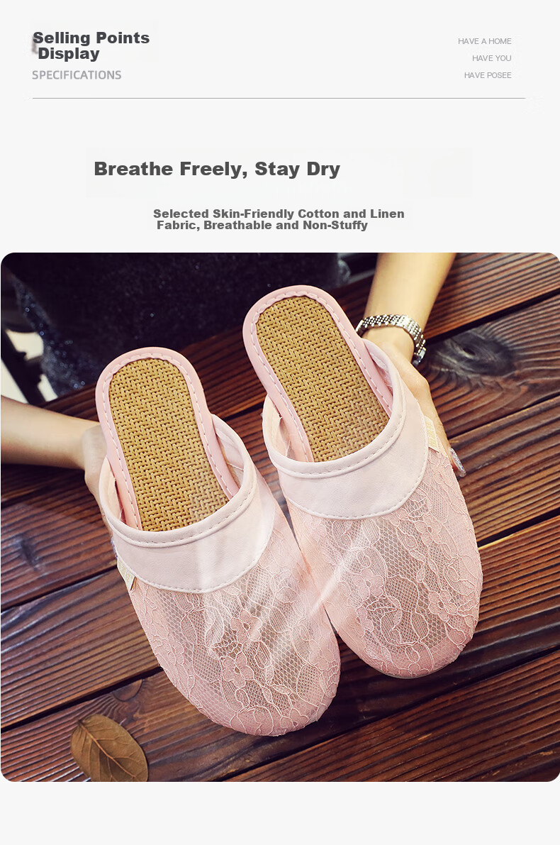 Hengyuanxiang Hollow Lace Linen Slippers for Women, Summer Office Indoor Home Use Breathable Closed-Toe Sandals, Beige 35-36 4