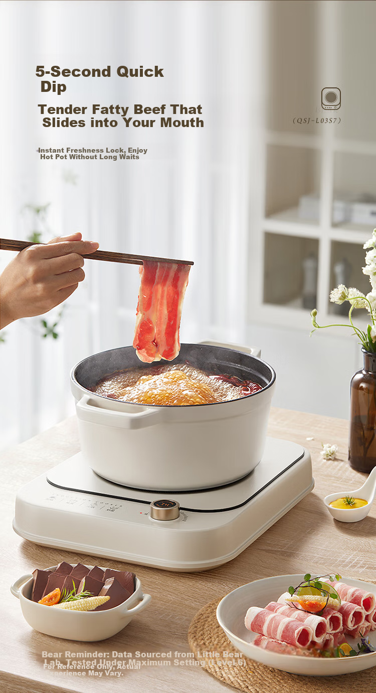 Bear Household Induction Cooker, Battery Stove, 2200W High Power, Intense Heat for Stir-Frying, Smart Touch Control, Waterproof Panel, 8 Heat Settings, Slim Design, Induction Cooktop, Hot Pot Stove, DCL-B22H5 5