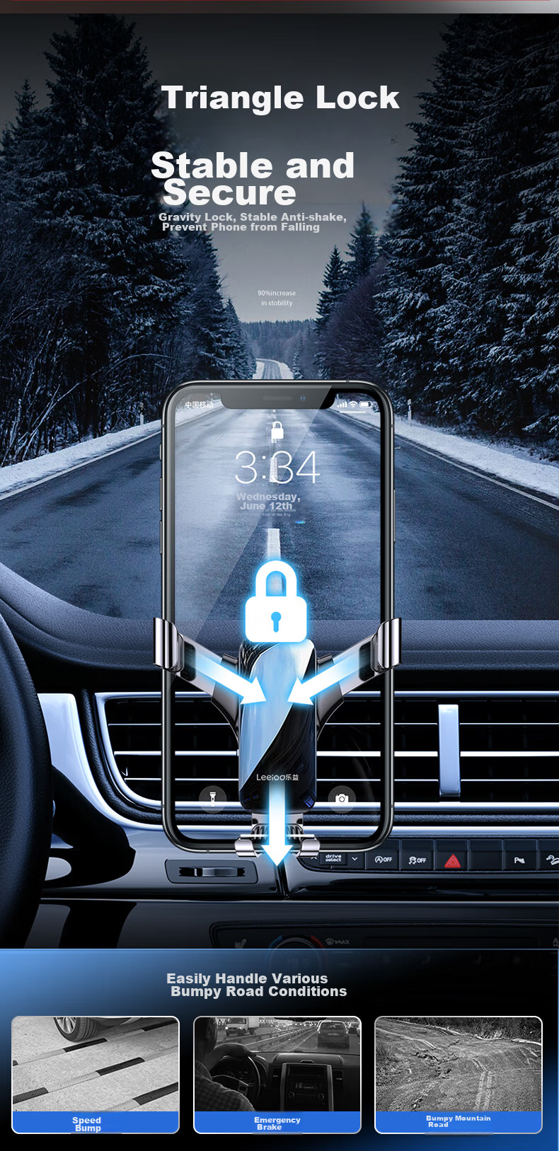 Leeioo Car Phone Holder, Air Vent Mount for Navigation, Alloy Gravity Sensor Car Phone Mount, Black 5