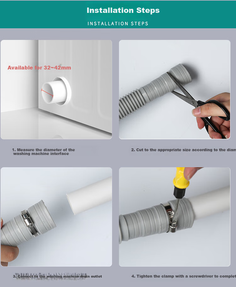 Shuangwei, Compatible with Haier Top-Loading Washing Machine Drain Hose Extension Pipe, Downward Water Outlet Flexible Hose Accessory, 1.5 Meters with Clamp (Bend Head 40mm Diameter), XPWH1.5 2