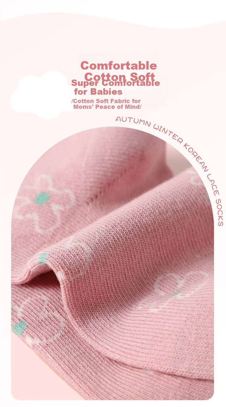 Bingxuemumian Children's Socks, Girls' Mid-Calf Cotton Socks for Spring, Autumn And Winter, 6 Pairs, Breathable, Suitable for Small to Big Kids, Versatile Lace Short Socks for Students 11