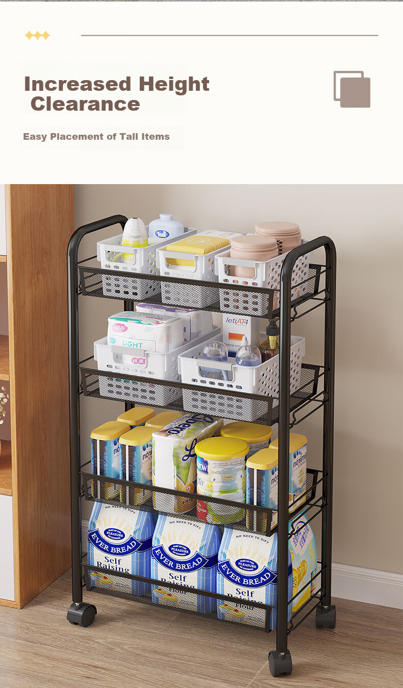 Nanye Small Cart Storage Rack Multi-layer Mobile Household Children's Snack Storage Rack with Hooks ZWC-1 4