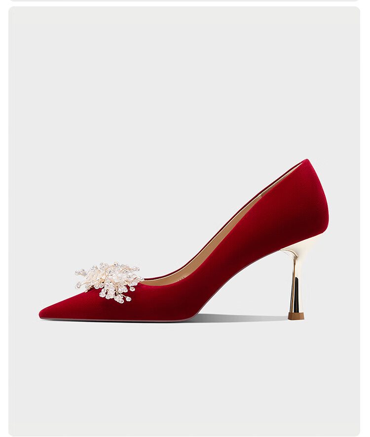 Zhuoshini Red Wedding Shoes Comfortable Heels Chinese Style Bridal Shoes Size 35 2