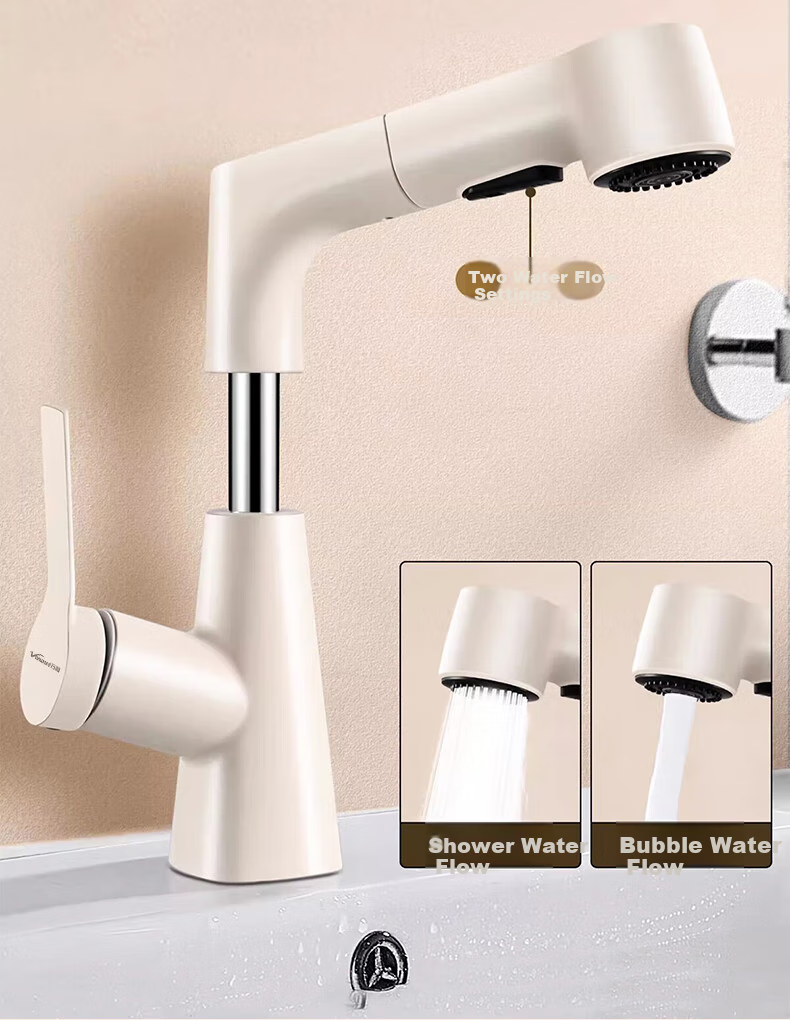 Vanward Basin Faucet Bathroom Sink Mixer Tap Hot and Cold Pull-Out Adjustable M83Q 9
