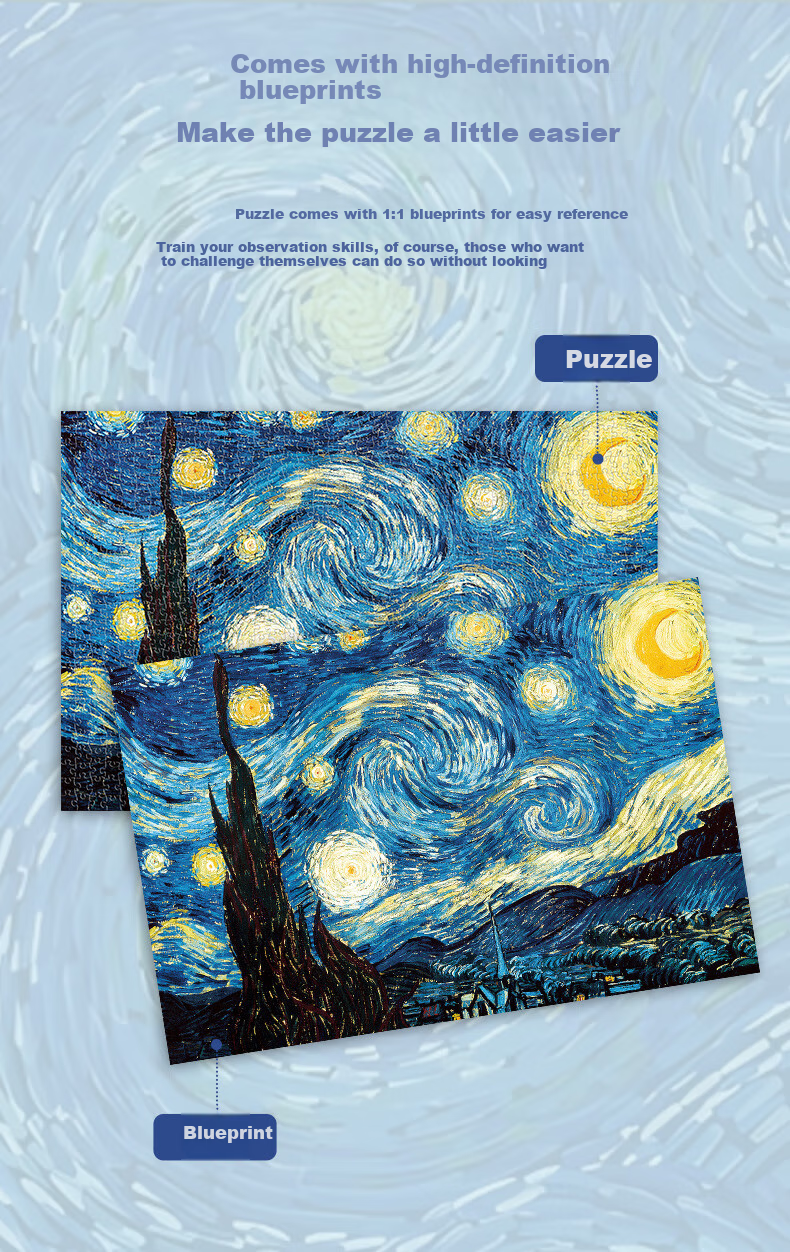AIPUZZLE Adult Puzzle 1000 Pieces Starry Night Sky World Famous Painting Jigsaw Puzzle Home Decor Toy Birthday Gift 9