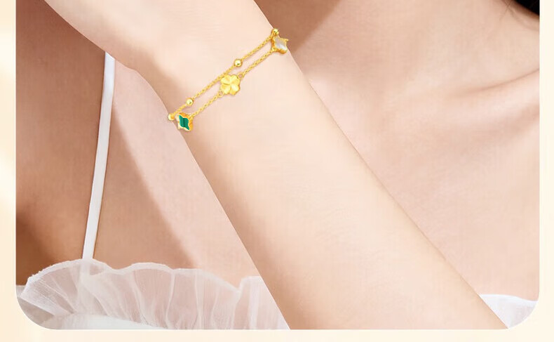 Sino Gem Pure Gold Lucky Four-Leaf Clover Bracelet for Women Luxury High-End Gift for Girlfriend Birthday Qixi Valentine's Day 19