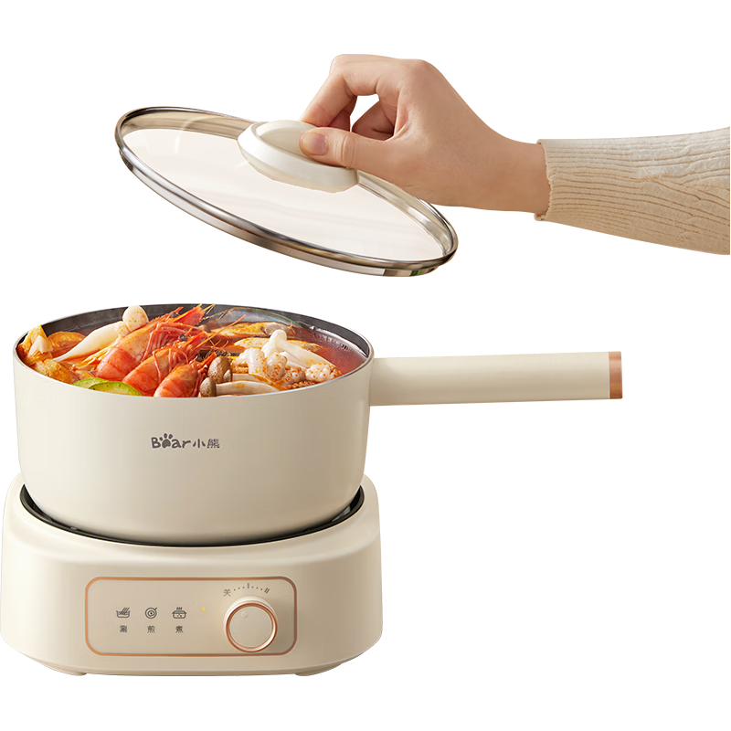 Bear Electric Cooking Pot, Electric Hot Pot, Electric Heating Pot, Electric Wok, 2.5L Small Detachable Electric Pot, Multi-Functional Pot for Student Dormitory, Suitable for Boiling, Frying, And Stir-Frying, DHG-D25E5