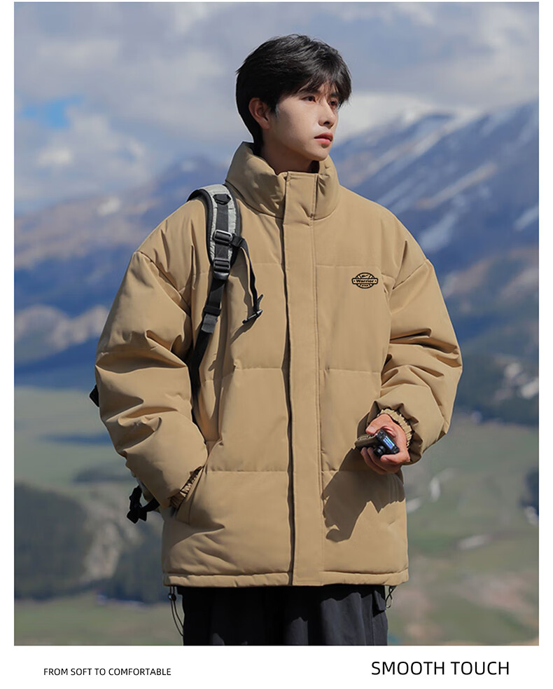 Warrior Men's Winter Cotton Padded Jacket, Stand Collar, Thickened, Cold-Resistant, Warm, Versatile Simple Men's Puffer Coat 6187 16