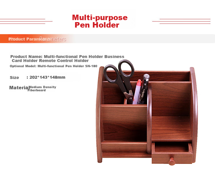 Jindeli High-Quality Wooden Multifunctional Pen Holder, Large Desktop Storage Box, Office Supplies Combination, Remote Control Organizer, Cosmetic Storage Box, Souvenir Craft Box, Walnut Color, SN180 2