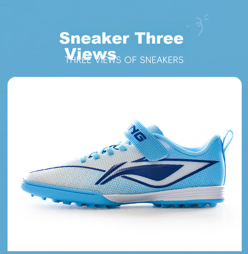 Li-Ning Children's Soccer Shoes for Boys And Girls Aged 6-12, TF Turf Cleats, Youth Professional Soccer Shoes, Breathable Summer Quick Shadow 3, Blue, Size 31 17