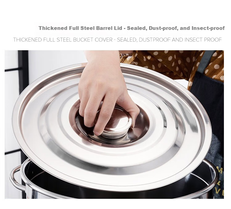 Quanshi Stainless Steel Bucket with Lid, Thick Soup Bucket, Large Water Storage Container, 35*35cm, Commercial Kitchen Utensil for Canteen, Hotel And Restaurant Use 10