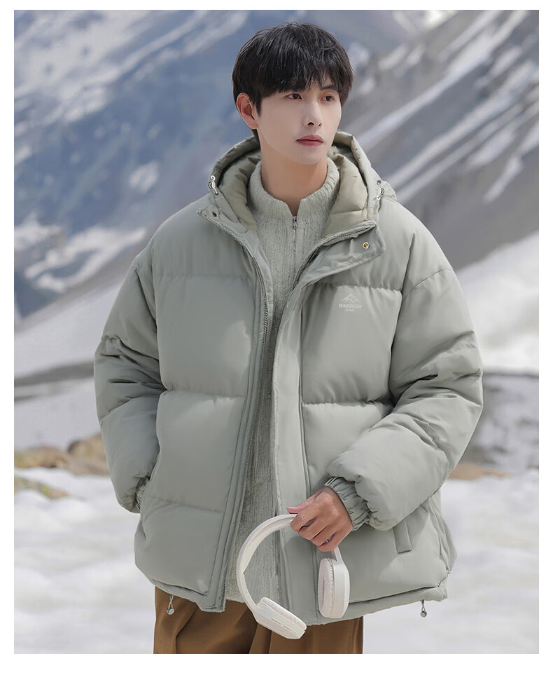 Warrior Men's Winter Hooded Thickened Cotton Jacket Cold-Resistant Warm Cotton Coat Versatile Puffer Jacket 6189 24
