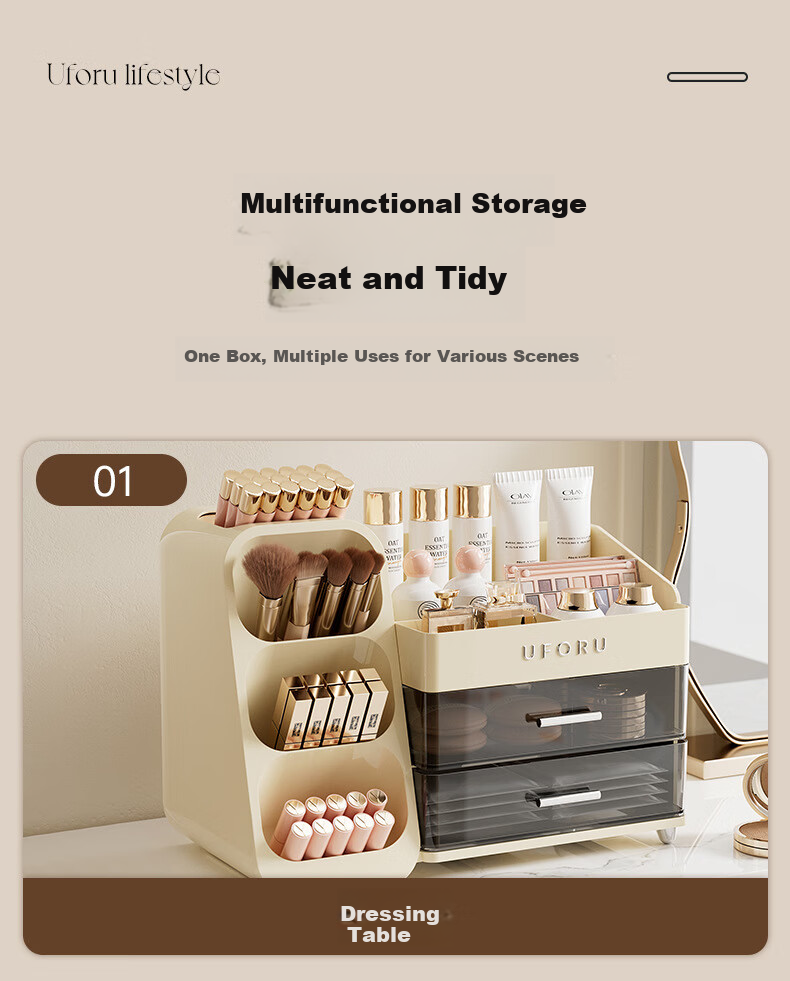 Fanyejia Cosmetic Storage Box Gift for Girlfriend, Desktop High-End Vanity Organizer for Skincare Products, Lipstick, Eyeshadow, And Makeup Brush Holder 8