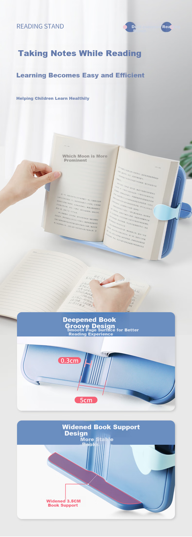 Maotaizi Double-Layer Reading Stand, Children's Book Holder, Multifunctional Reading Stand, Writing Board, Posture Corrector, Adjustable Reading Rack, Book Fixer 9